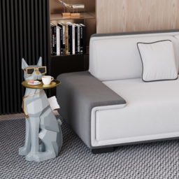 Modern Gray Sculpture Side Table with Tray Shelves Cute Grayhound End Table in Resin - thumbnail 2