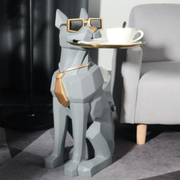 Modern Gray Sculpture Side Table with Tray Shelves Cute Grayhound End Table in Resin - thumbnail 1