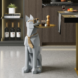 Modern Gray Sculpture Side Table with Tray Shelves Cute Grayhound End Table in Resin - thumbnail 3