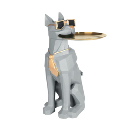 Modern Gray Sculpture Side Table with Tray Shelves Cute Grayhound End Table in Resin - thumbnail 7