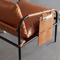 Brown Leather Accent Chair with Metal Frame - thumbnail 6