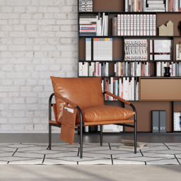 Brown Leather Accent Chair with Metal Frame - thumbnail 5