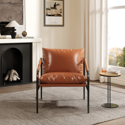 Brown Leather Accent Chair with Metal Frame - thumbnail 3
