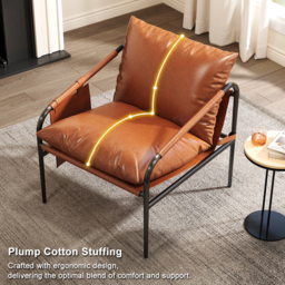 Brown Leather Accent Chair with Metal Frame - thumbnail 9