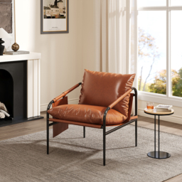 Brown Leather Accent Chair with Metal Frame - thumbnail 4