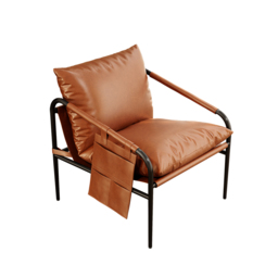 Brown Leather Accent Chair with Metal Frame - thumbnail 8