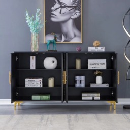 Wovuna Modern Sideboard Buffet 4 Doors & 6 Shelves Accent Cabinet Gold Finish in Large - thumbnail 6