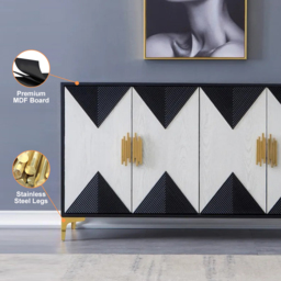 Wovuna Modern Sideboard Buffet 4 Doors & 6 Shelves Accent Cabinet Gold Finish in Large - thumbnail 4