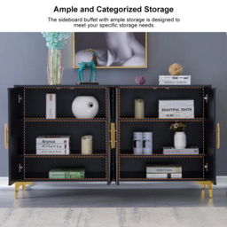 Wovuna Modern Sideboard Buffet 4 Doors & 6 Shelves Accent Cabinet Gold Finish in Large - thumbnail 3