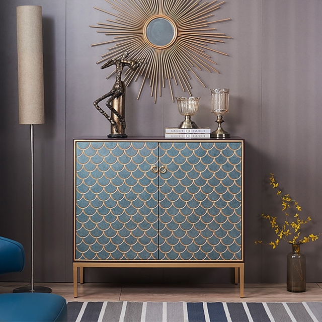 Modern Cabinet Scale Patterned Sideboard Buffet with Doors & Shelves in Small - image 1