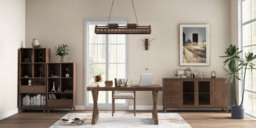 Vintage Style Pine wood Office Writing Desk with Trestle Leg in Natural Farmhouse Home Office Furniture Rectangular (120 cm) - thumbnail 5