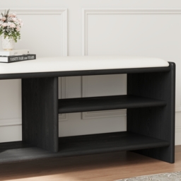 Modern Leather Upholstered Entryway Bench in Black  Wood Shoe Storage (1200mm Wide) - thumbnail 5