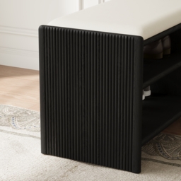 Modern Leather Upholstered Entryway Bench in Black  Wood Shoe Storage (1200mm Wide) - thumbnail 6