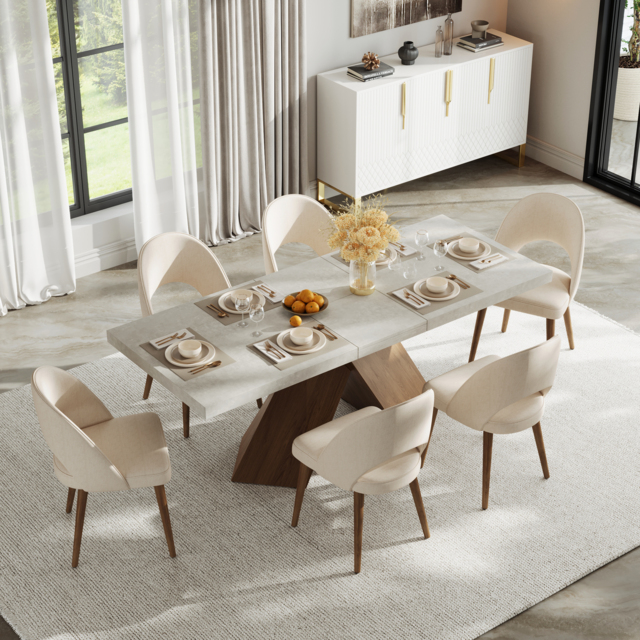 "Dining Set 63""-79"" Extendable Wood Dining Table with 6 Chairs" - image 1
