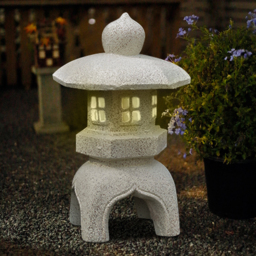 Outdoor Garden Geometric Japanese Solar Lantern Sculpture Statue Asian Decor in White - thumbnail 3
