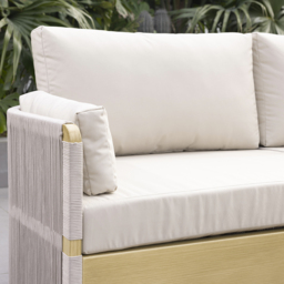 Costra 3-Piece Modern Aluminium & Rope Outdoor Swivel Sofa Set with Coffee Table in Khaki for 4 - thumbnail 6