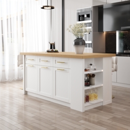 183 cm Large Walnut Kitchen Island with Storage Modern Kitchen Cabinet - thumbnail 2