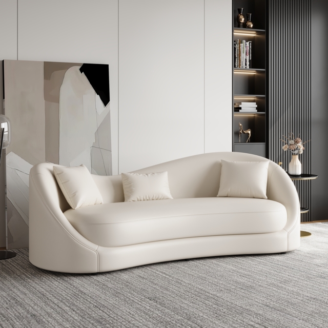 210 cm Performance Leather Curved Upholstered Sofa with Pillows - image 1