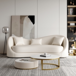 210 cm Performance Leather Curved Upholstered Sofa with Pillows - thumbnail 2