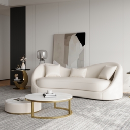 210 cm Performance Leather Curved Upholstered Sofa with Pillows - thumbnail 4
