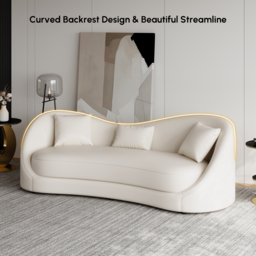 210 cm Performance Leather Curved Upholstered Sofa with Pillows - thumbnail 5