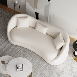 210 cm Performance Leather Curved Upholstered Sofa with Pillows - thumbnail 3