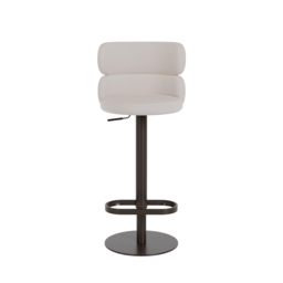 Bar Stool Velvet Upholstery Swivel Warm White with Backrest Adjustable Height in Black Finish Counter Stool - thumbnail 9
