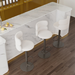 Bar Stool Velvet Upholstery Swivel Warm White with Backrest Adjustable Height in Black Finish Counter Stool - thumbnail 5