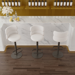 Bar Stool Velvet Upholstery Swivel Warm White with Backrest Adjustable Height in Black Finish Counter Stool - thumbnail 4