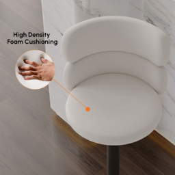 Bar Stool Velvet Upholstery Swivel Warm White with Backrest Adjustable Height in Black Finish Counter Stool - thumbnail 6