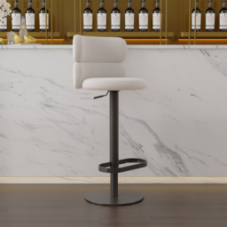 Bar Stool Velvet Upholstery Swivel Warm White with Backrest Adjustable Height in Black Finish Counter Stool - thumbnail 3