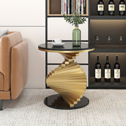 Round Marble Tabletop End Table with Metal Frame Modern Black & Gold Side Table - thumbnail 3