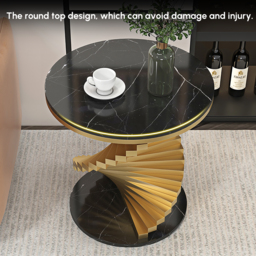 Round Marble Tabletop End Table with Metal Frame Modern Black & Gold Side Table - thumbnail 7
