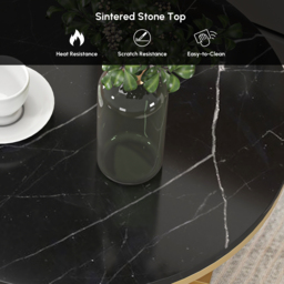Round Marble Tabletop End Table with Metal Frame Modern Black & Gold Side Table - thumbnail 8