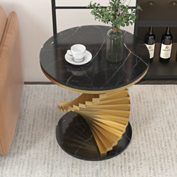 Round Marble Tabletop End Table with Metal Frame Modern Black & Gold Side Table - thumbnail 2