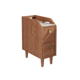 Modern Narrow Smart Nightstand Cherry Bedside Table with Sensor Light & USB Port Set of 2 - thumbnail 5