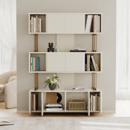 5-Shelf Off-white Bookshelf Etagere Tall Bookcase for Home & Office 170 cm - thumbnail 6