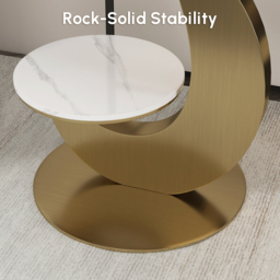 Round Faux Marble 2 Tier End Table Modern White & Gold Side Table - thumbnail 8
