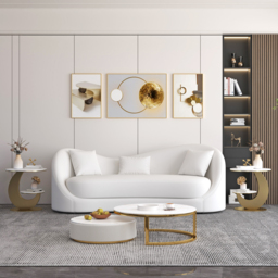 Round Faux Marble 2 Tier End Table Modern White & Gold Side Table - thumbnail 5