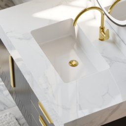 Aro 900mm Black Wall Mounted Bathroom Vanity Drawers Faux Marble Top - thumbnail 7