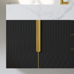 Aro 900mm Black Wall Mounted Bathroom Vanity Drawers Faux Marble Top - thumbnail 8