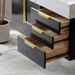 Aro 900mm Black Wall Mounted Bathroom Vanity Drawers Faux Marble Top - thumbnail 5