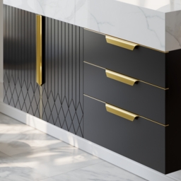 Aro 900mm Black Wall Mounted Bathroom Vanity Drawers Faux Marble Top - thumbnail 6