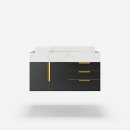 Aro 900mm Black Wall Mounted Bathroom Vanity Drawers Faux Marble Top - thumbnail 9