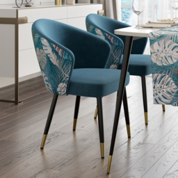 Set of 8 Velvet Dining Chairs Upholstered Modern Blue Dining Room Chairs with Arm - thumbnail 3