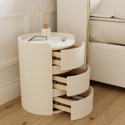 Modern bedside table with 3-drawers and 400 mm wide bedside cabinet in white, marble and leather design - thumbnail 3