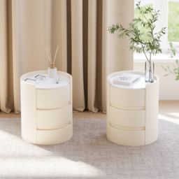 Modern bedside table with 3-drawers and 400 mm wide bedside cabinet in white, marble and leather design - thumbnail 6