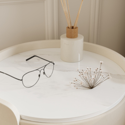 Modern bedside table with 3-drawers and 400 mm wide bedside cabinet in white, marble and leather design - thumbnail 9