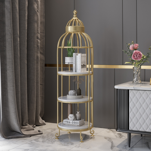 Modern Bird Cage Shaped Plant Flower Stand Bathroom Storage Tower Gold Bookcase - image 1