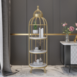 Modern Bird Cage Shaped Plant Flower Stand Bathroom Storage Tower Gold Bookcase - thumbnail 2